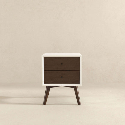 Caroline - Mid-Century Modern Style White Night Stand 2 Drawer - The Sleep Loft - Online Mattress Showroom NYC
