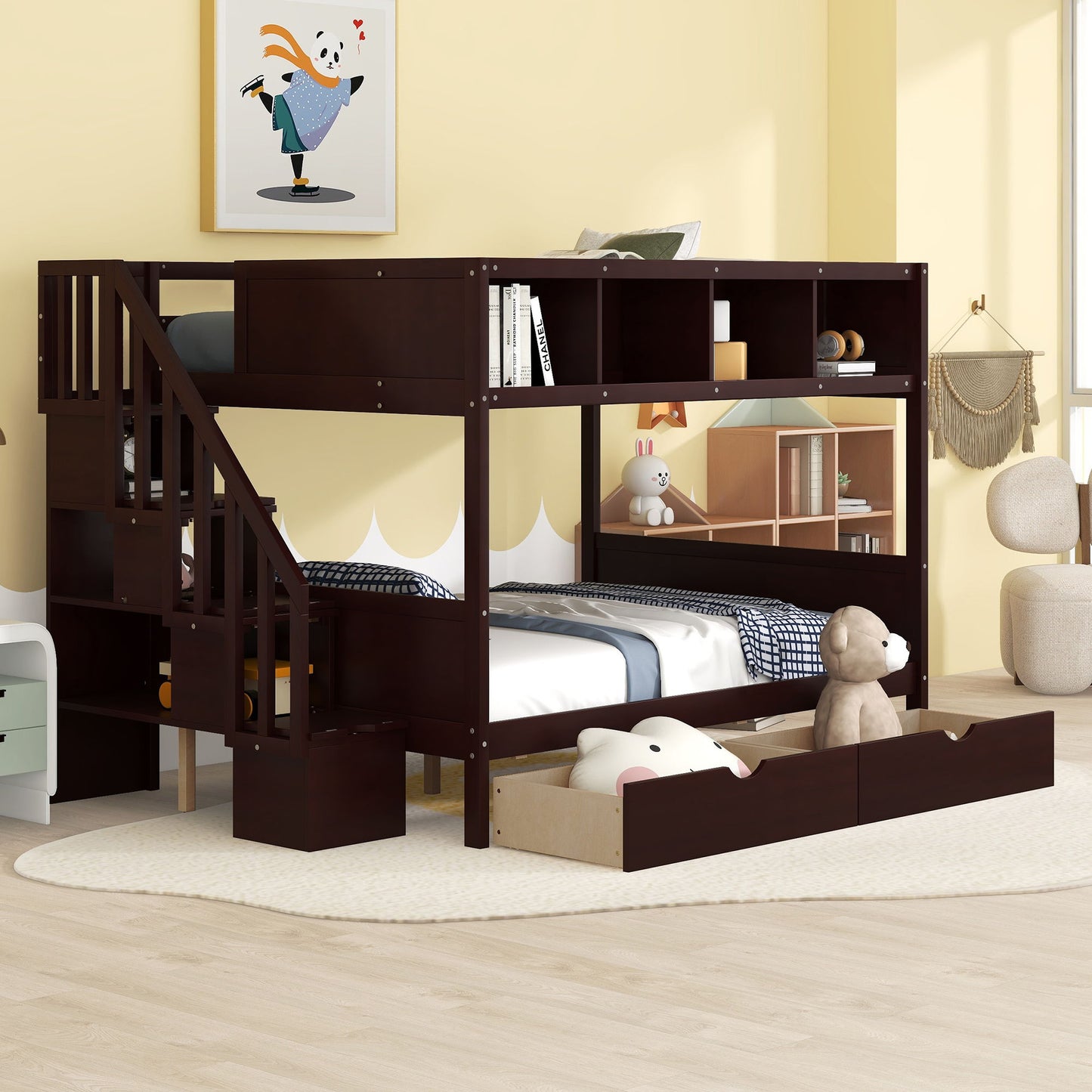Bunk Bed With Shelfs, Storage Staircase And 2 Drawers - The Sleep Loft - Online Mattress Showroom NYC