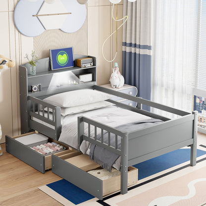 Platform Bed With LED Light, Multi Functional Headboard, Guardrail And 2 Drawers - The Sleep Loft - Online Mattress Showroom NYC