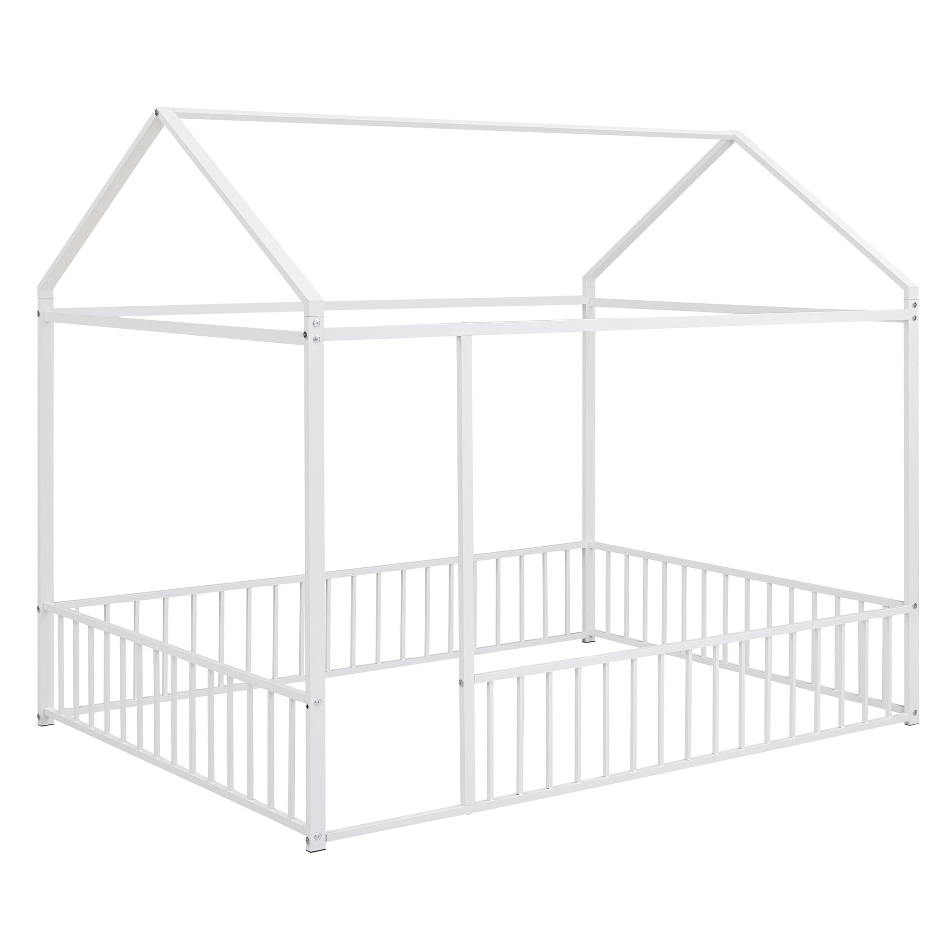 Metal Bed House Bed Frame With Fence - The Sleep Loft - Online Mattress Showroom NYC