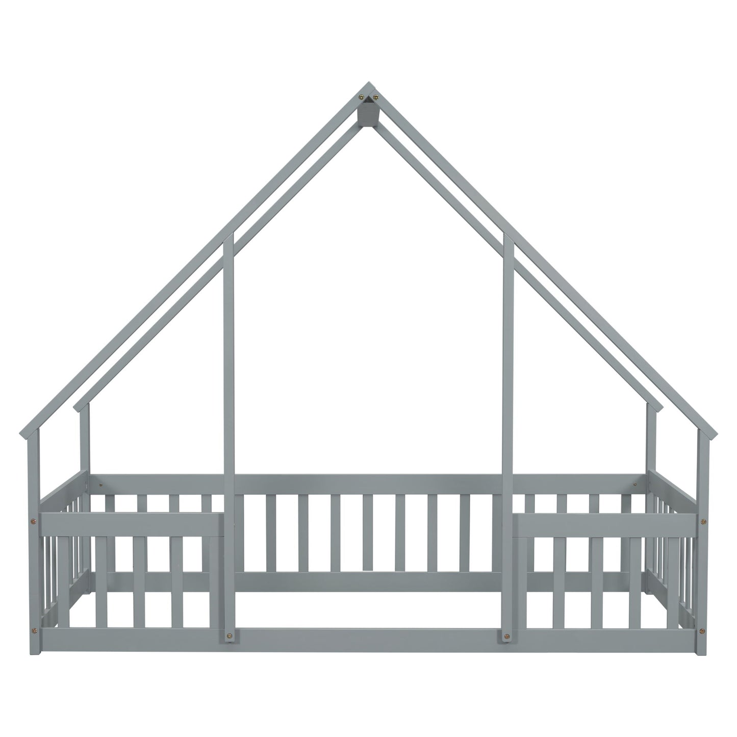 Wood House-Shaped Floor Bed With Fence, Guardrails - The Sleep Loft - Online Mattress Showroom NYC