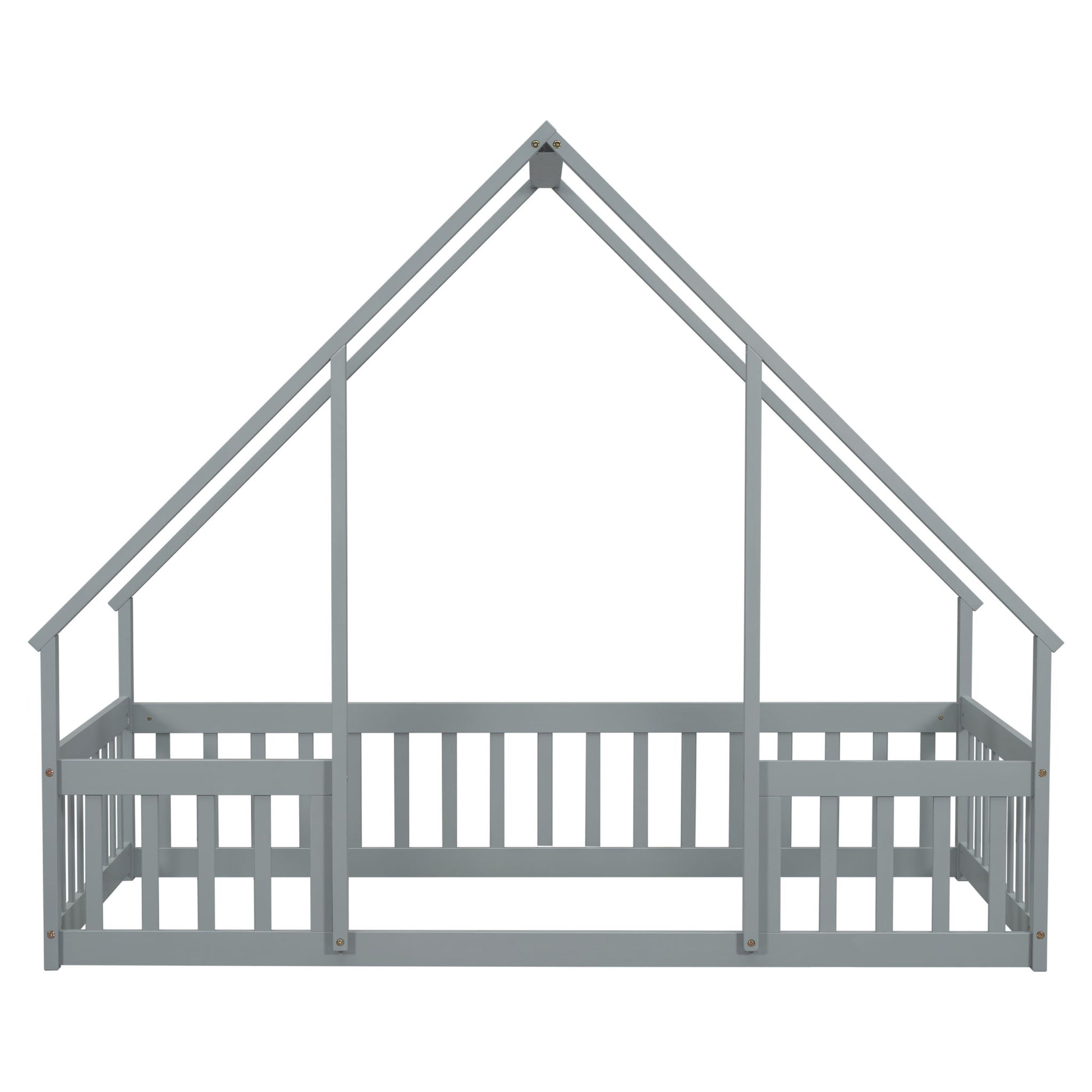 Wood House-Shaped Floor Bed With Fence, Guardrails - The Sleep Loft - Online Mattress Showroom NYC