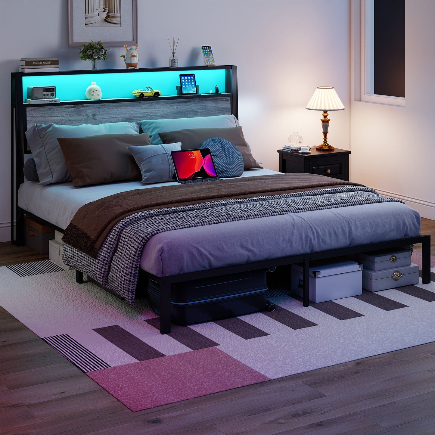 Bed Frame With RGB LED Light And Charging Station - The Sleep Loft - Online Mattress Showroom NYC