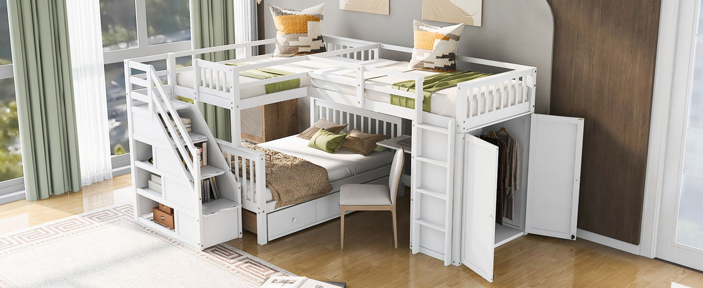 L Shaped Bunk Bed With 3 Drawers, Portable Desk And Wardrobe - The Sleep Loft - Online Mattress Showroom NYC