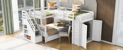 L Shaped Bunk Bed With 3 Drawers, Portable Desk And Wardrobe - The Sleep Loft - Online Mattress Showroom NYC