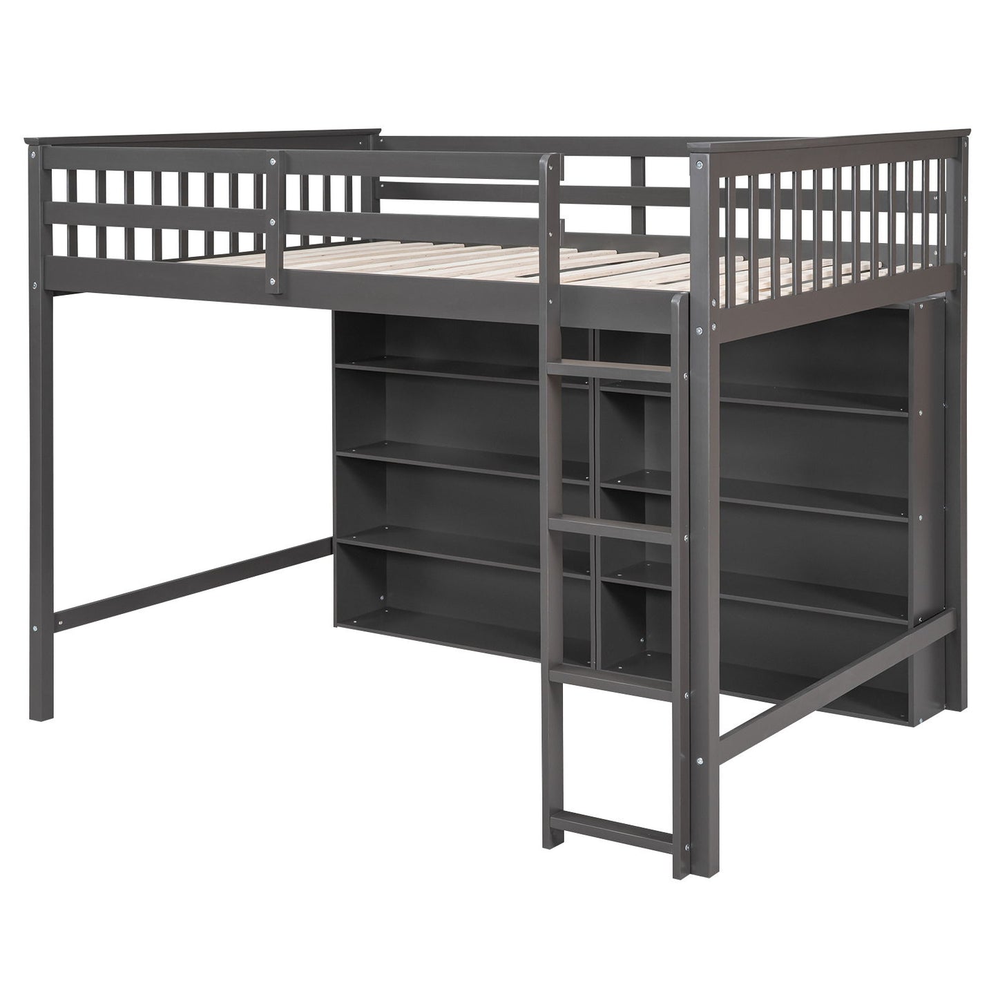Loft Bed With 8 Open Storage Shelves And Built In Ladder - The Sleep Loft - Online Mattress Showroom NYC