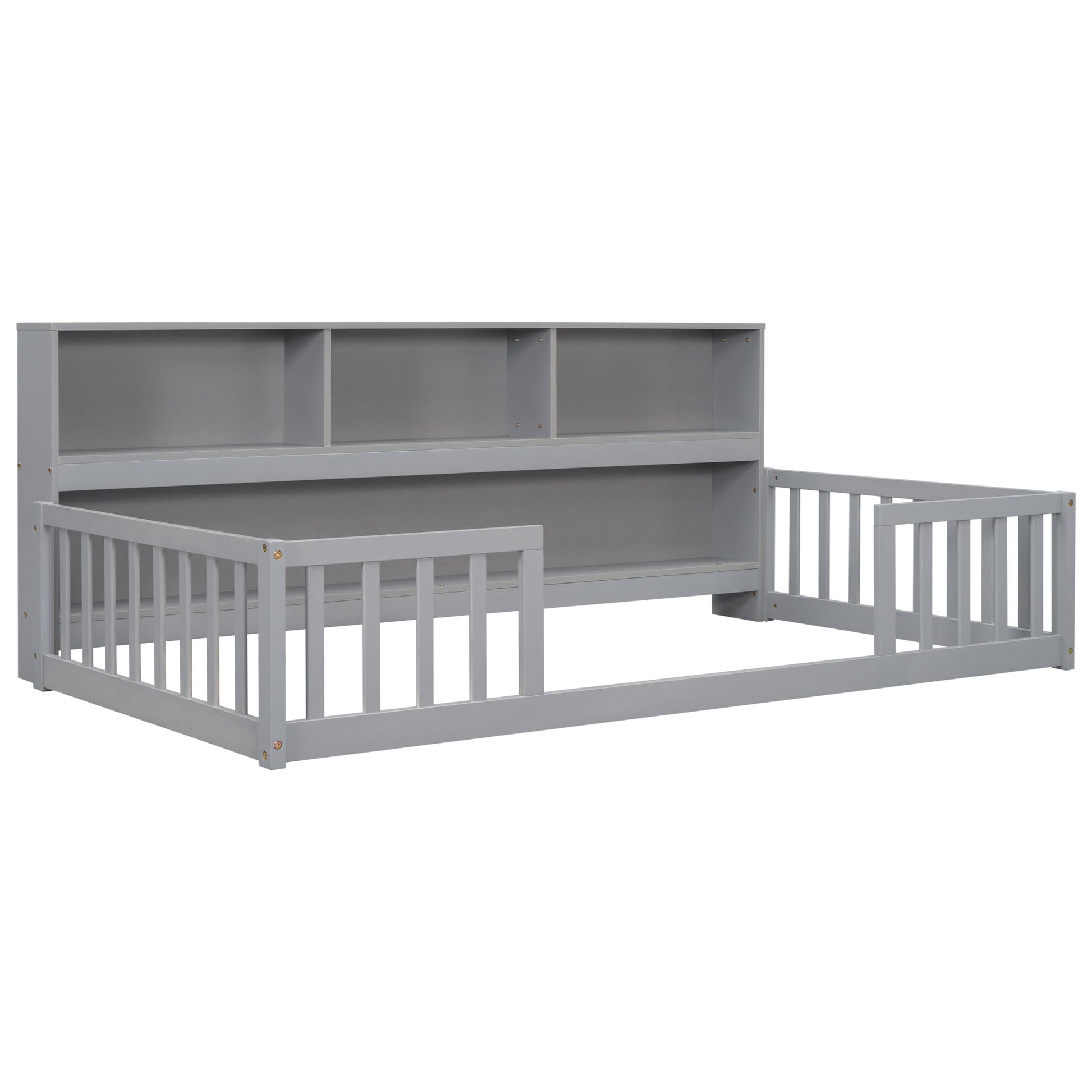 Floor Bed With Bedside Bookcase, Shelves, Guardrails - The Sleep Loft - Online Mattress Showroom NYC