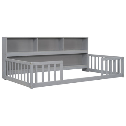 Floor Bed With Bedside Bookcase, Shelves, Guardrails - The Sleep Loft - Online Mattress Showroom NYC
