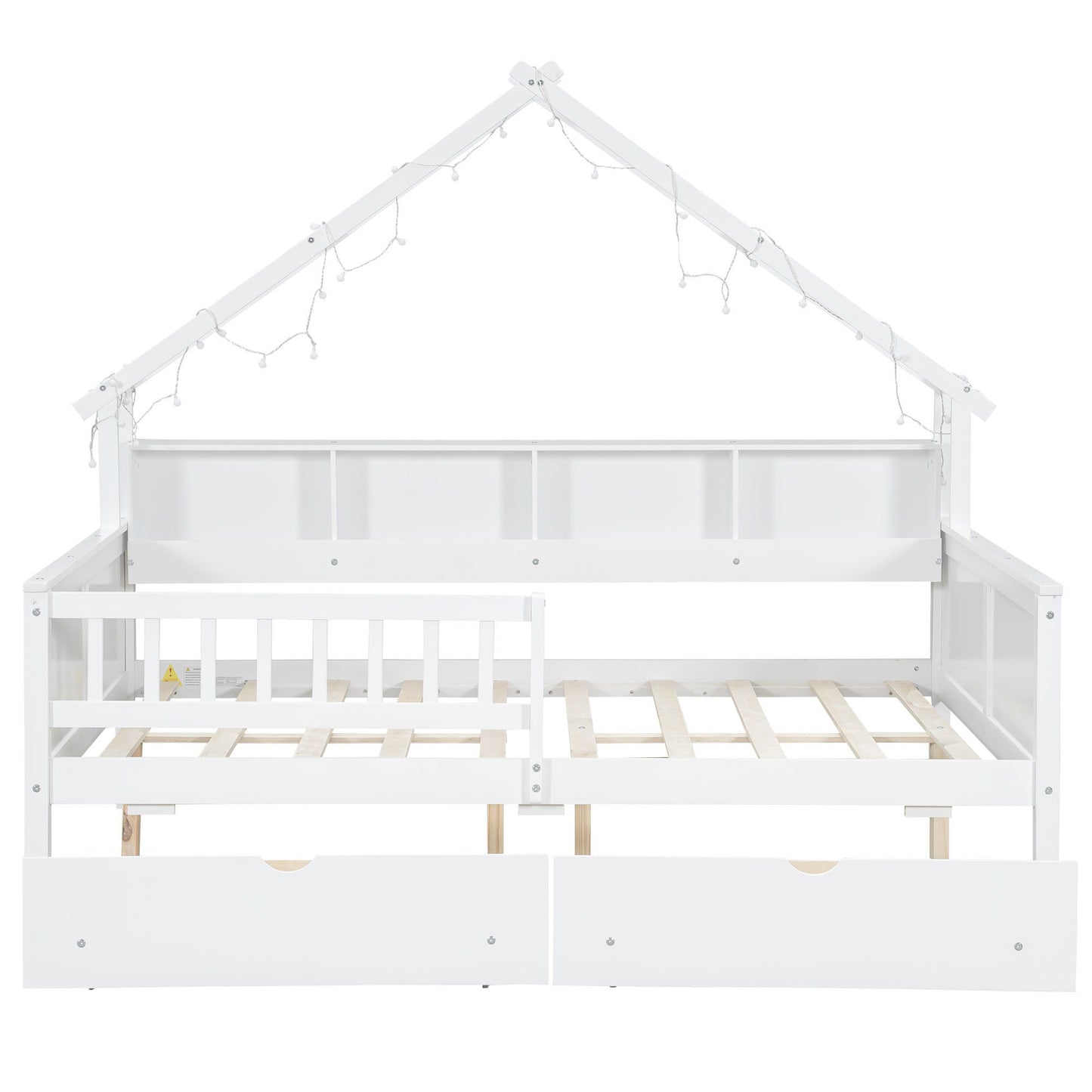 House Style Platform Bed With LED Lights, Storage Shelves, Drawers, And Guardrail - The Sleep Loft - Online Mattress Showroom NYC