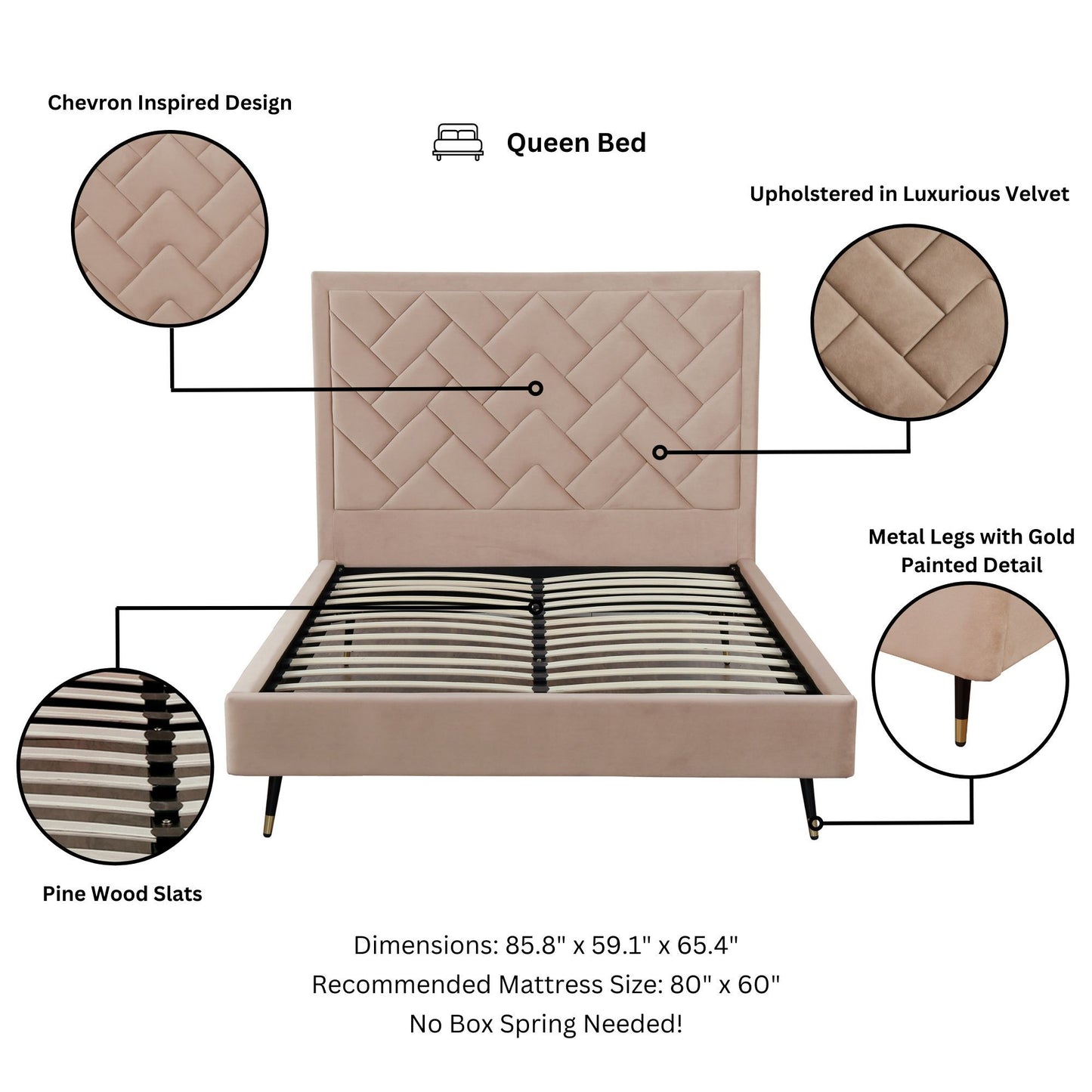 Crosby - Bed With Upholstered Headboard And Slats - The Sleep Loft - Online Mattress Showroom NYC
