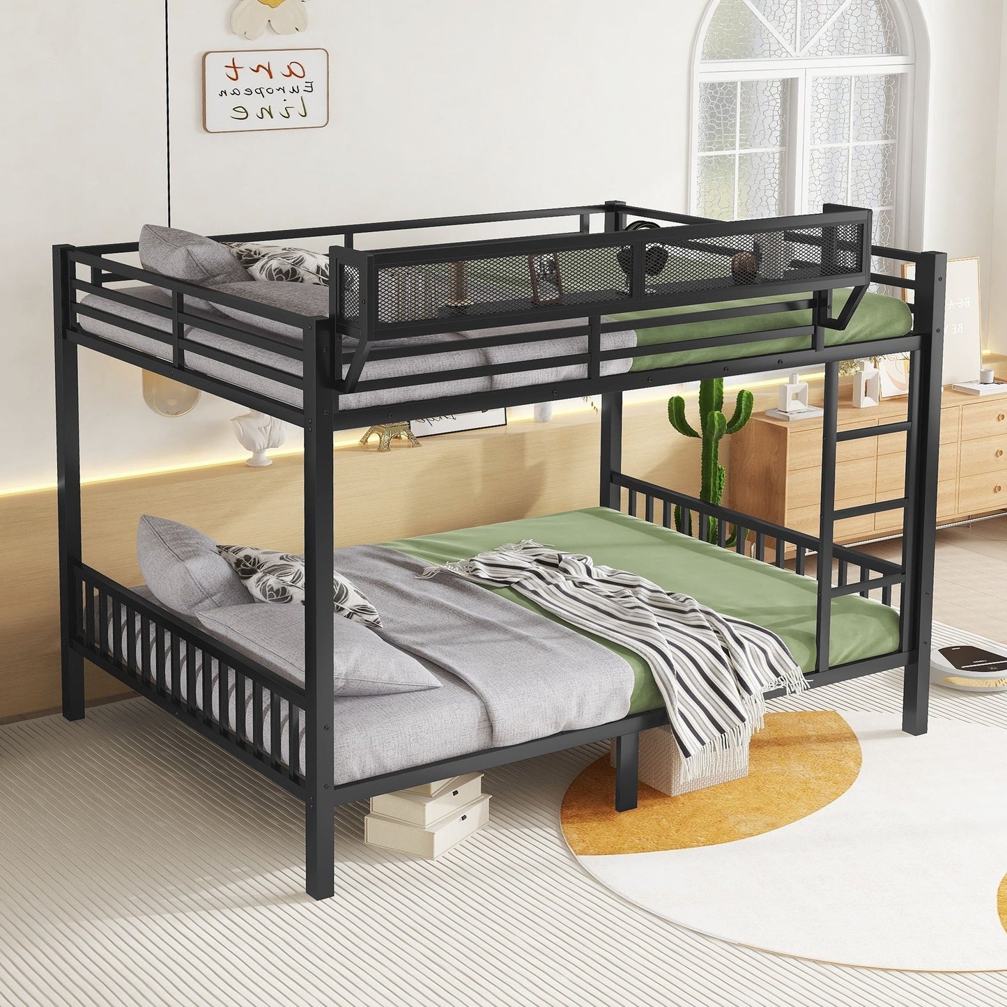 Queen Over Queen Bunk Bed With Ladder And Storage Shelf - Black - The Sleep Loft - Online Mattress Showroom NYC