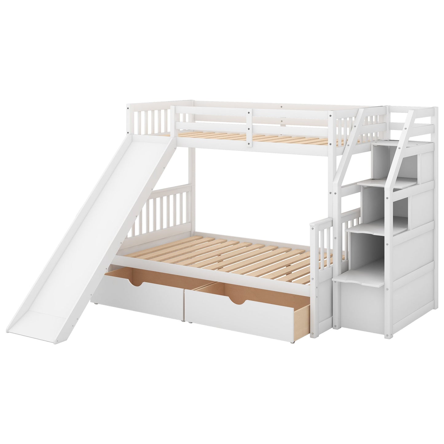 Bunk Bed With Storage Staircase, Slide, Desk, Drawers, And Shelves - The Sleep Loft - Online Mattress Showroom NYC