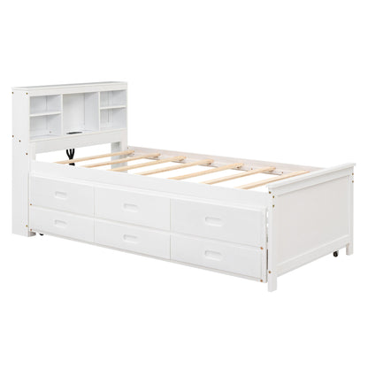 Platform Bed With Storage Headboard, USB, Trundle And 3 Drawers - The Sleep Loft - Online Mattress Showroom NYC