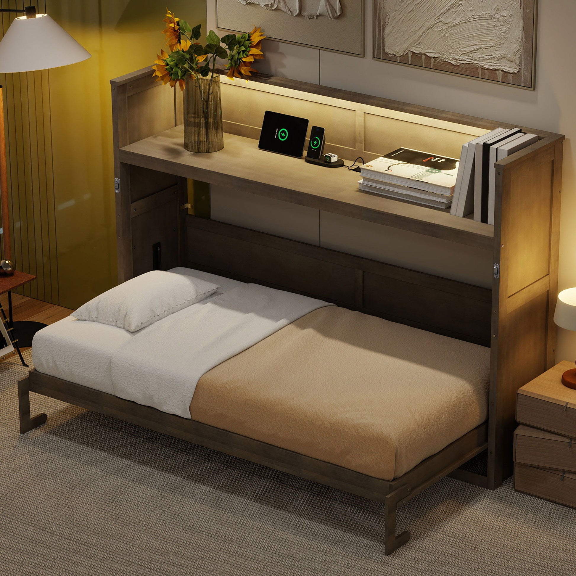 Murphy Bed With Desk, LED Light And USB Charging Station - The Sleep Loft - Online Mattress Showroom NYC