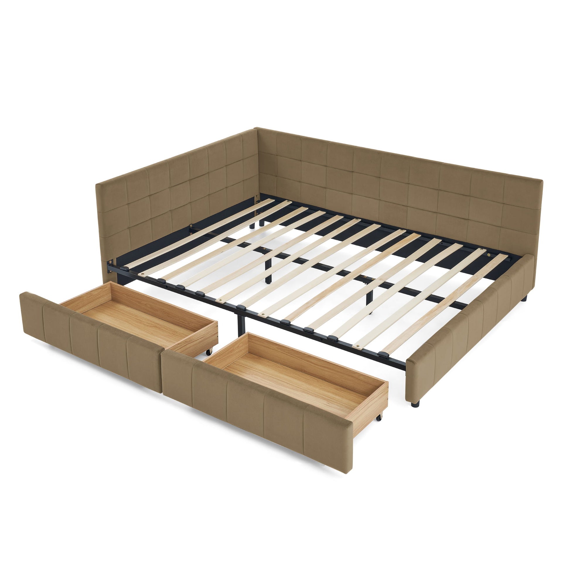 Mid-Century Storage Upholstered Tufted Bed Frame With Backrest And Armrests - The Sleep Loft - Online Mattress Showroom NYC