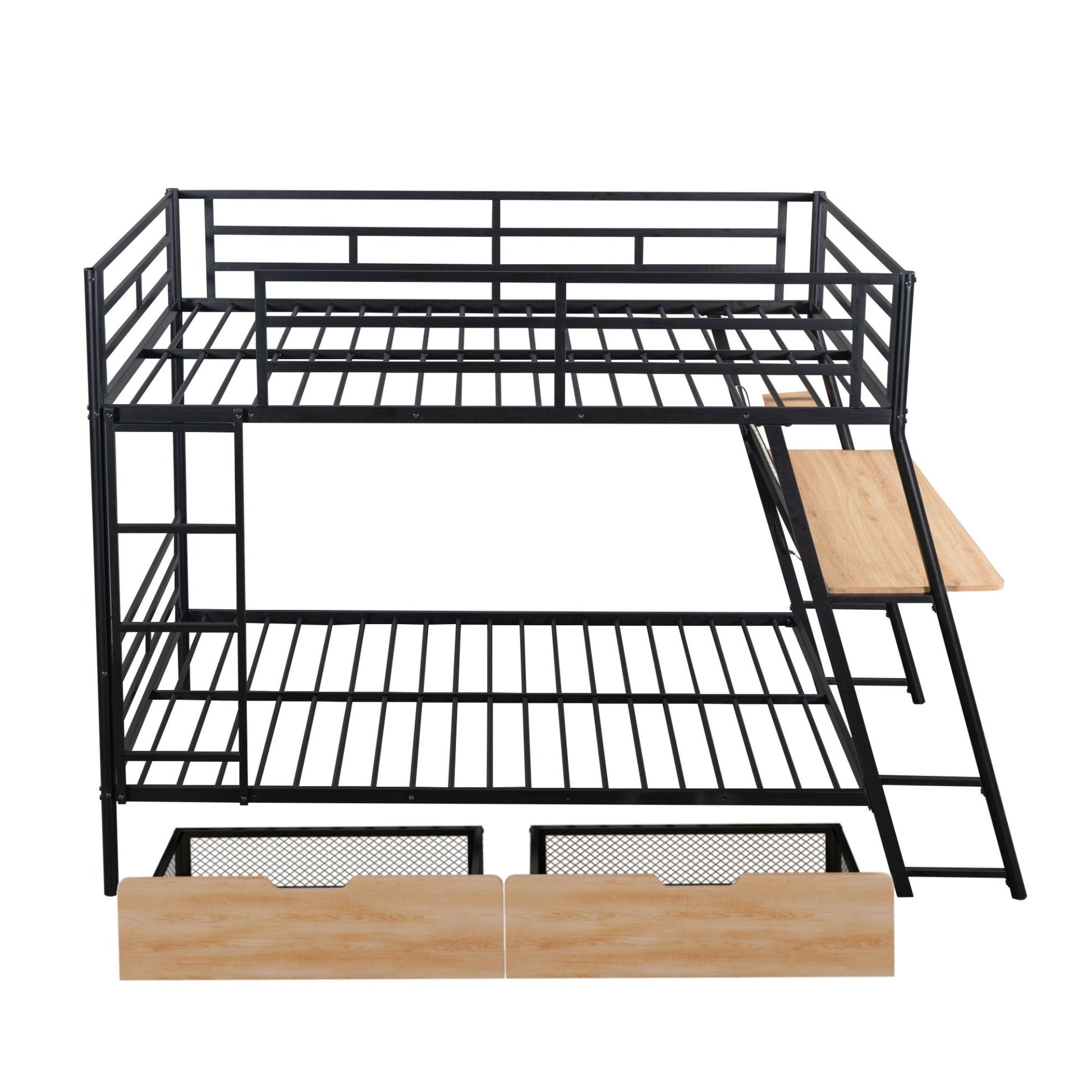Full Size Bunk Bed With Built In Desk, Light, And 2 Drawers - Black - The Sleep Loft - Online Mattress Showroom NYC