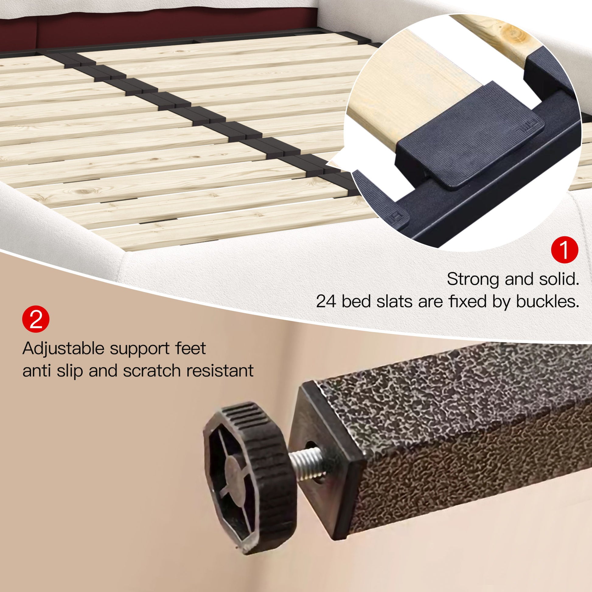 King Size Platform Bed With Special-Shaped Headboard - Cream - The Sleep Loft - Online Mattress Showroom NYC