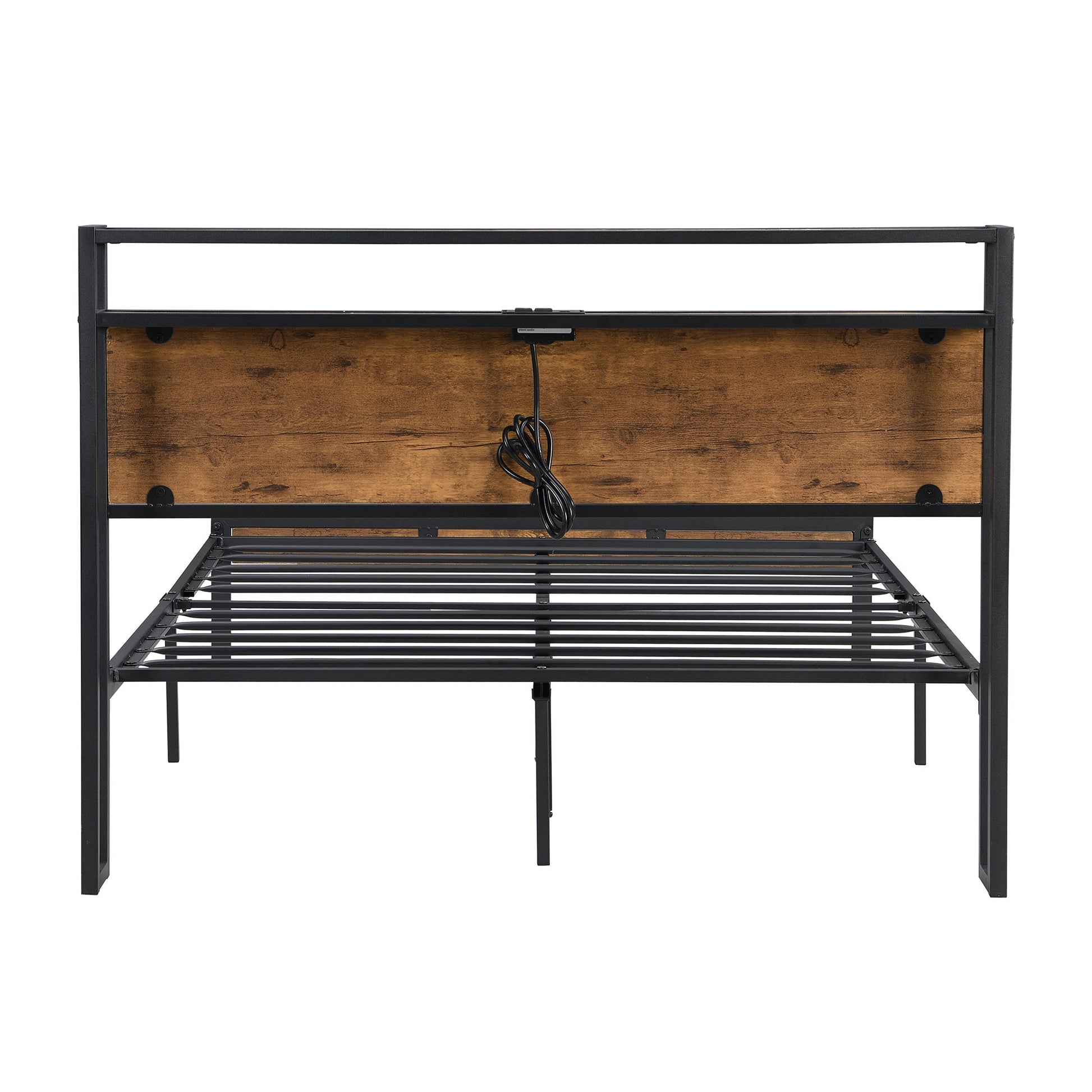 Metal Platform Bed Frame With Wooden Headboard And Footboard With USB Liner, No Box Spring Needed, Under Bed Storage - The Sleep Loft - Online Mattress Showroom NYC