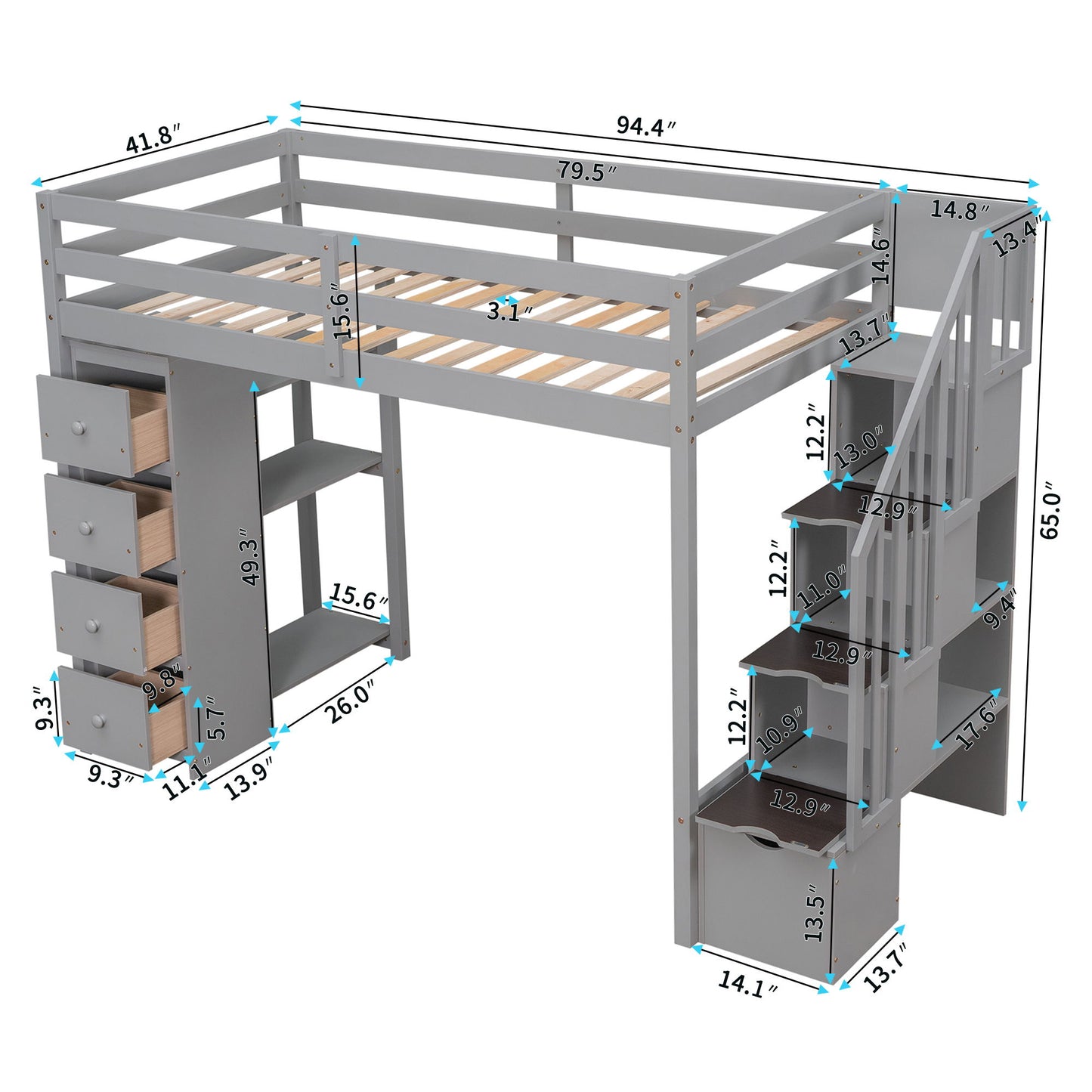 Loft Bed With Storage Drawers And Stairs With Shelves - The Sleep Loft - Online Mattress Showroom NYC