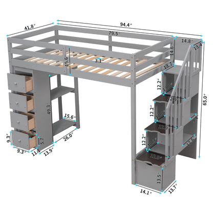 Loft Bed With Storage Drawers And Stairs With Shelves - The Sleep Loft - Online Mattress Showroom NYC