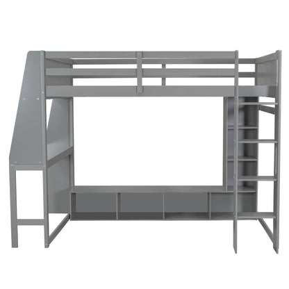 Gaming Loft Bed With Desk, Multi Storage Shelves, LED Lighting, And Hanging Clothes Rack - The Sleep Loft - Online Mattress Showroom NYC