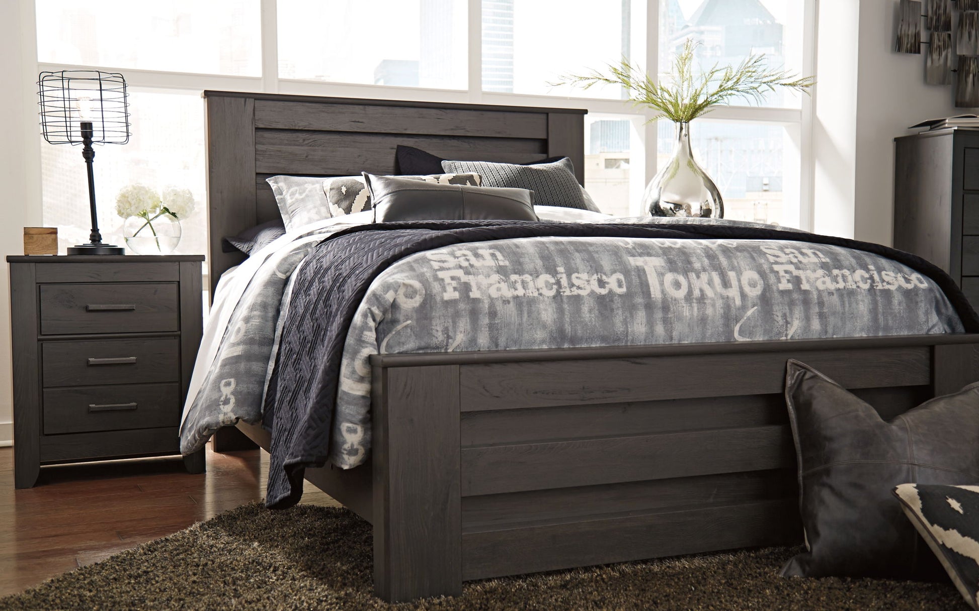 Brinxton - Two Drawer Night Stand - Charcoal - The Sleep Loft - Online Mattress Showroom NYC
