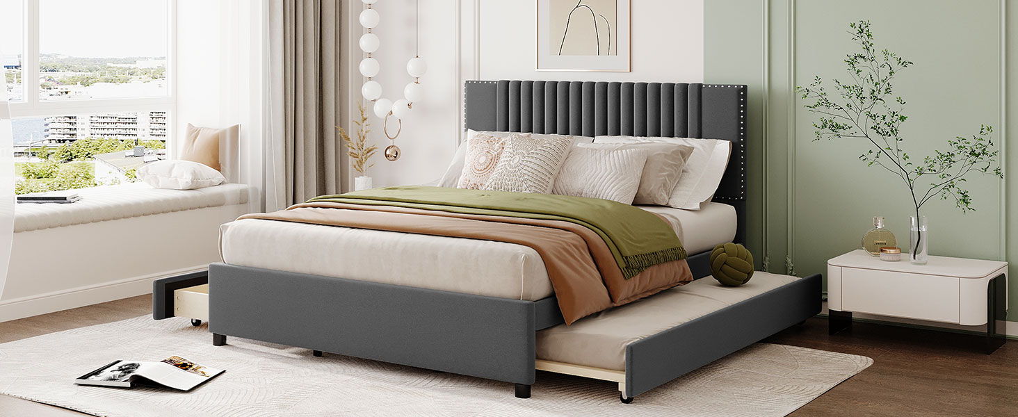 Upholstered Platform Bed With Drawers, Classic Headboard Design - The Sleep Loft - Online Mattress Showroom NYC