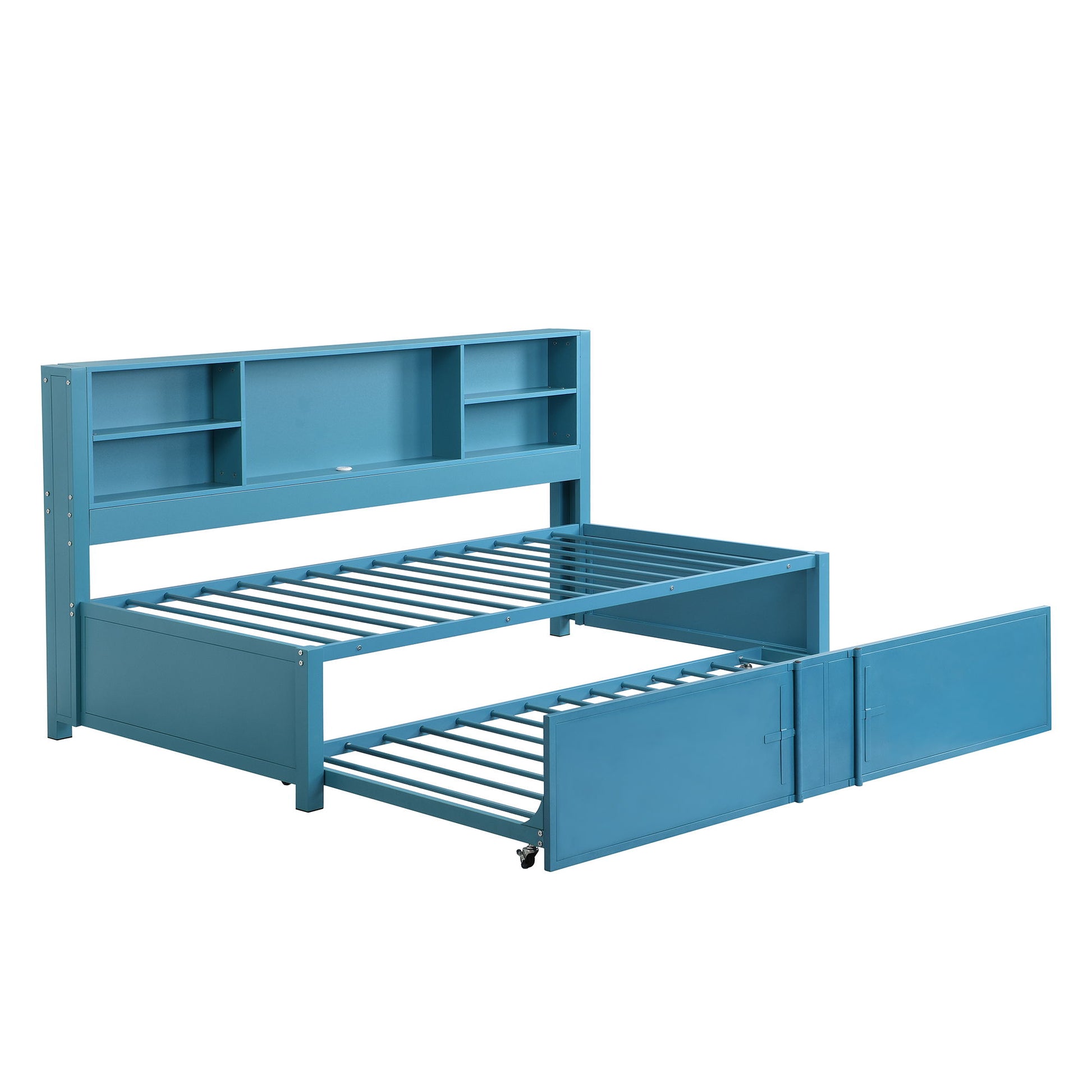 Industrial Metal Daybed With Trundle, Storage Shelves, USB Ports - The Sleep Loft - Online Mattress Showroom NYC