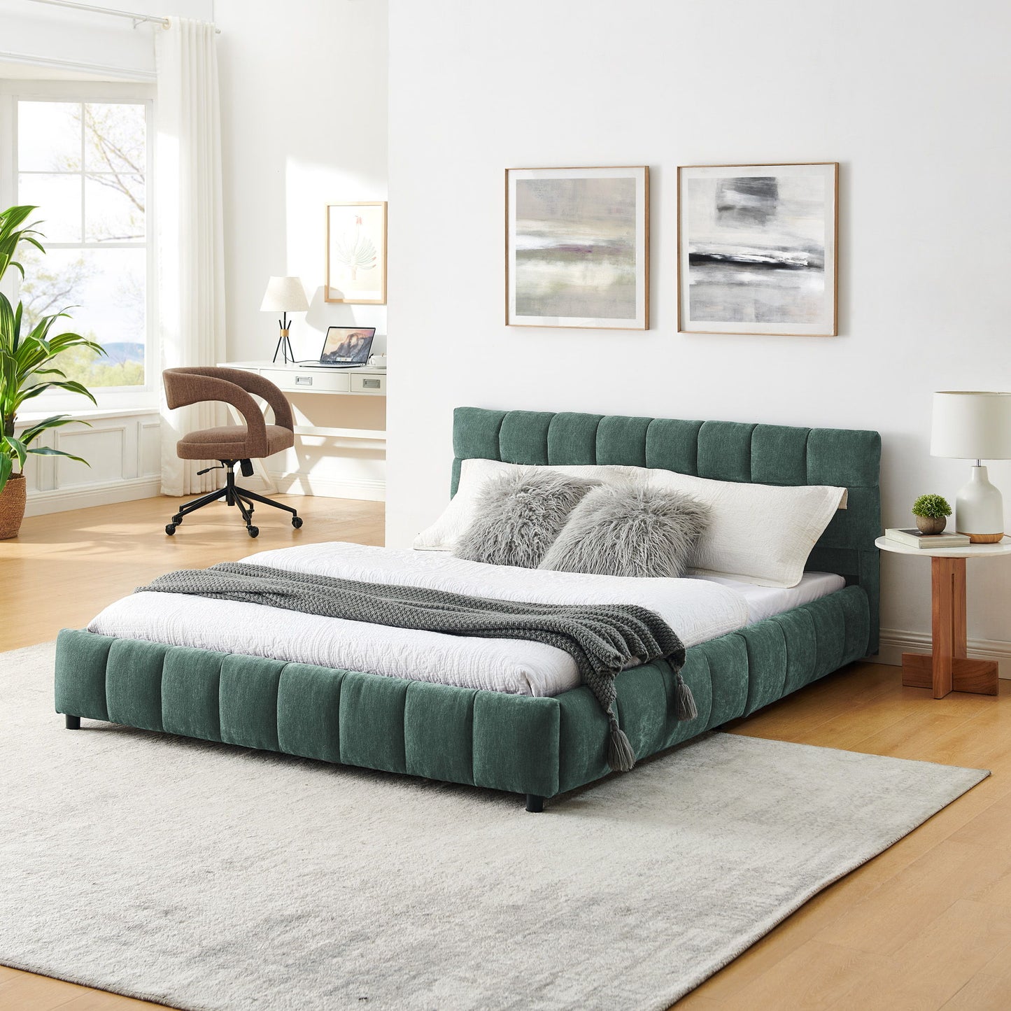 Modern Platform Bed Frame With Thick Fabric - The Sleep Loft - Online Mattress Showroom NYC
