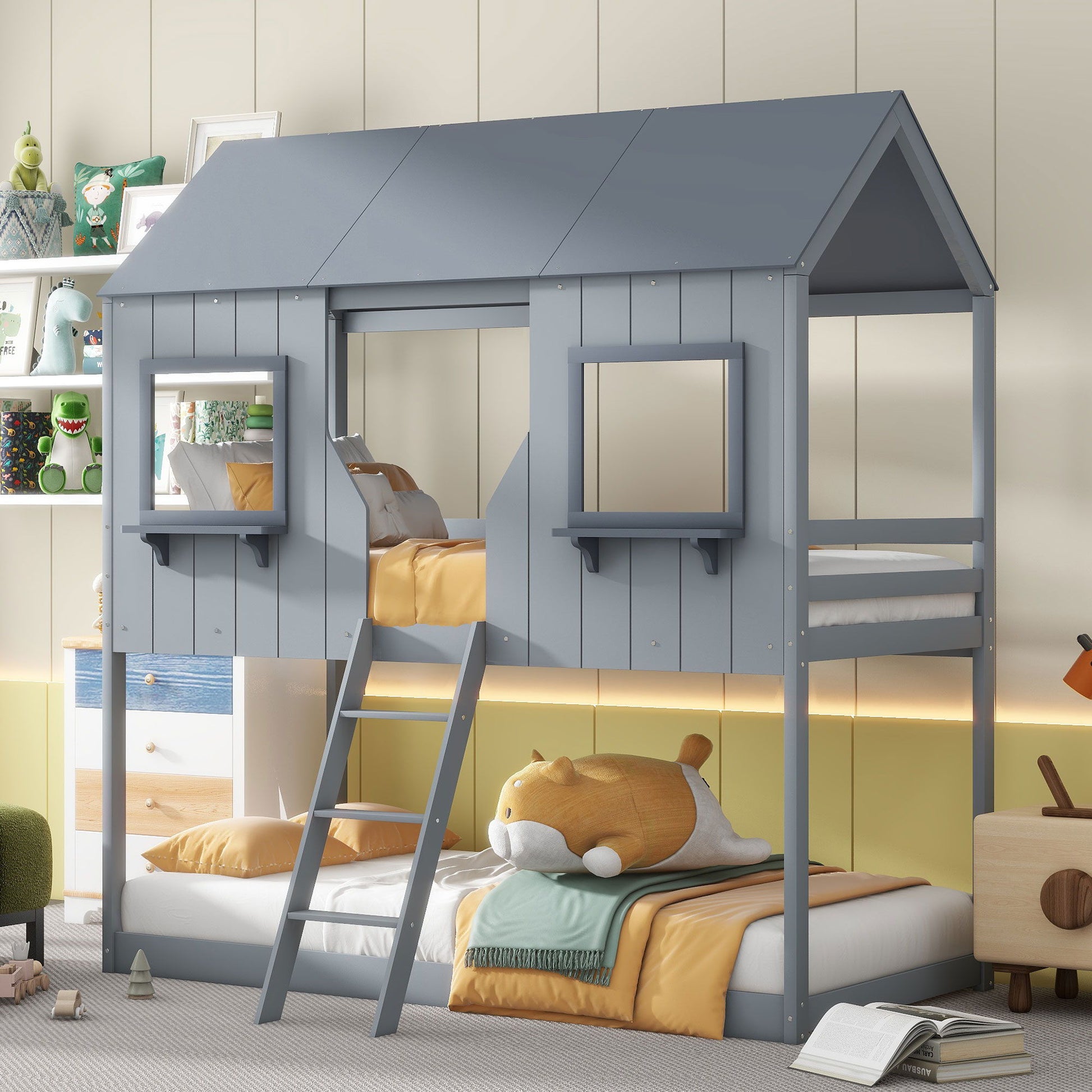 Twin Over Twin Bunk Bed With Roof, Window, Guardrail, Ladder - The Sleep Loft - Online Mattress Showroom NYC
