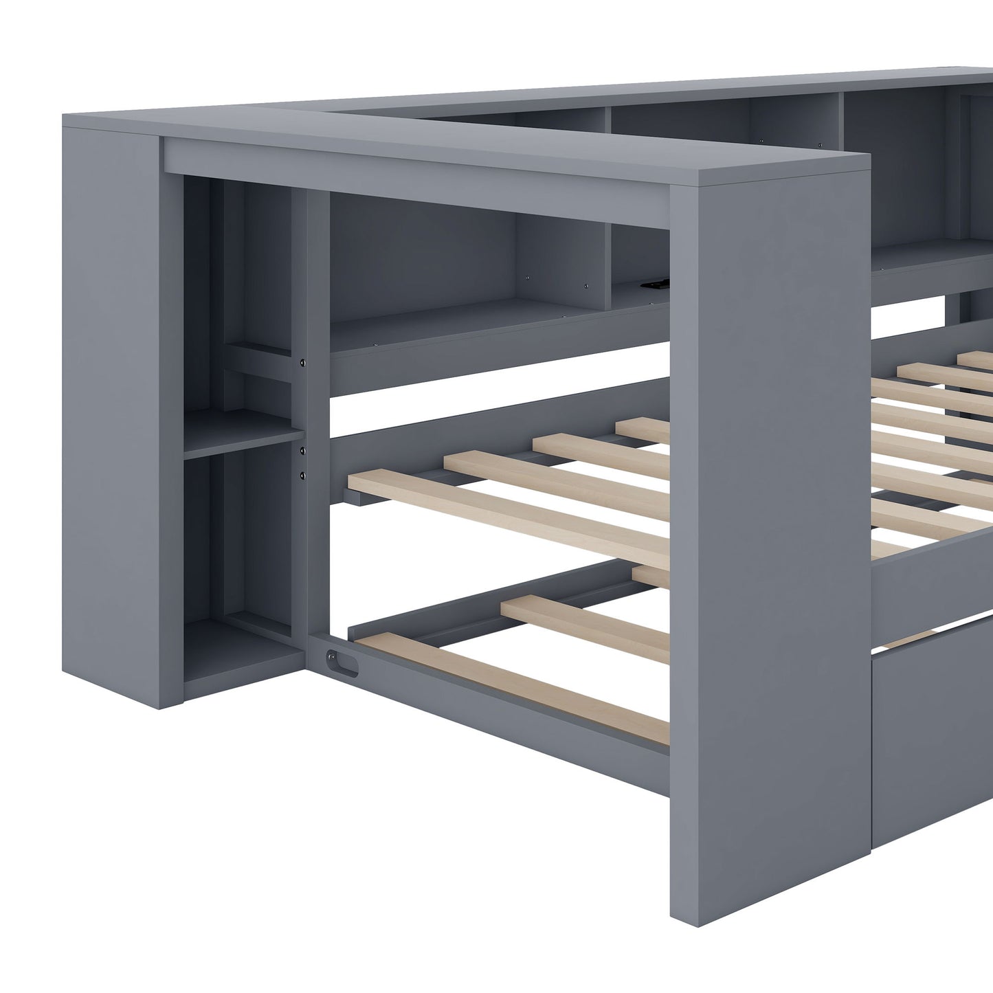 Upholstered Headboard Platform Bed With Storage Shelves, Trundle, Charging Station - The Sleep Loft - Online Mattress Showroom NYC