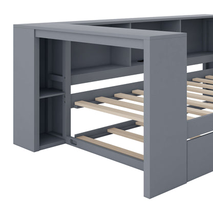 Upholstered Headboard Platform Bed With Storage Shelves, Trundle, Charging Station - The Sleep Loft - Online Mattress Showroom NYC