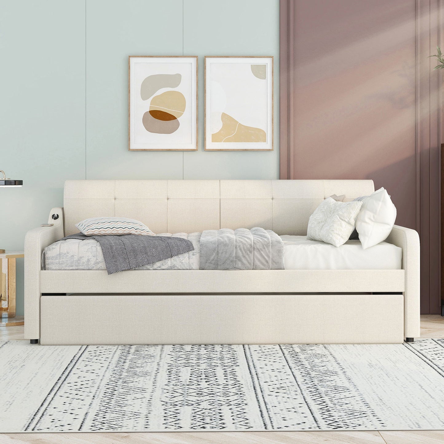 Upholstered Daybed With Trundle And USB Charging - The Sleep Loft - Online Mattress Showroom NYC