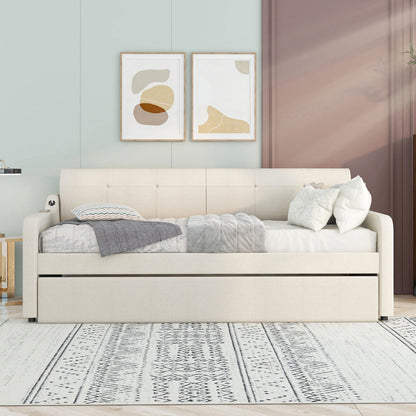 Upholstered Daybed With Trundle And USB Charging - The Sleep Loft - Online Mattress Showroom NYC