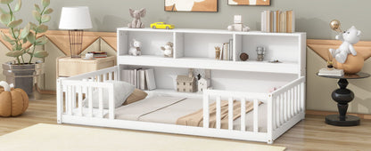 Floor Bed With Bedside Bookcase, Shelves, Guardrails - The Sleep Loft - Online Mattress Showroom NYC