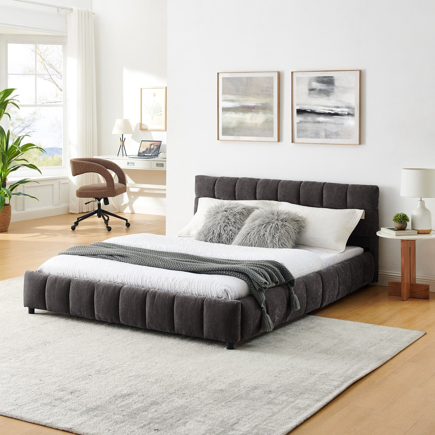Modern Platform Bed Frame With Thick Fabric - The Sleep Loft - Online Mattress Showroom NYC