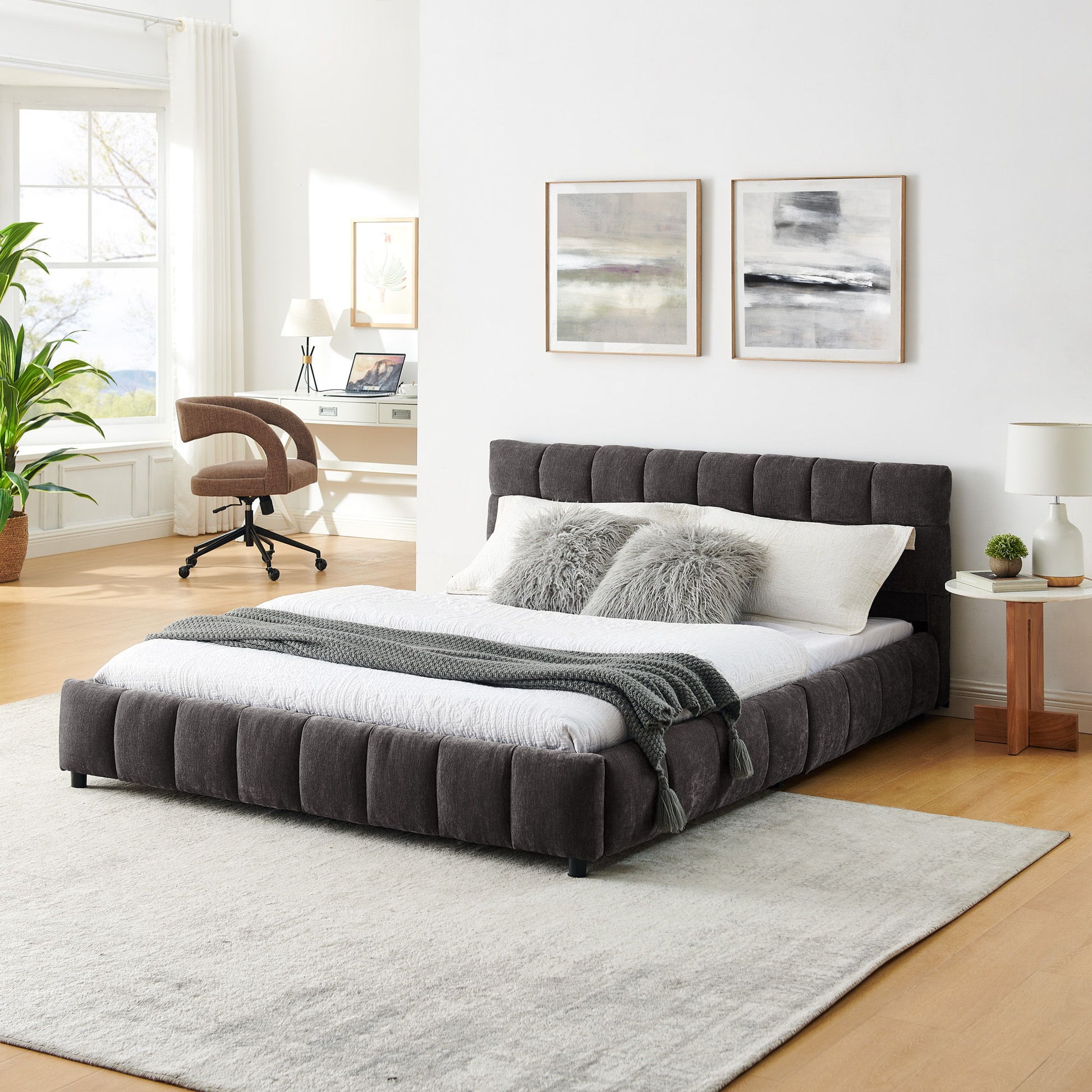Modern Platform Bed Frame With Thick Fabric - The Sleep Loft - Online Mattress Showroom NYC