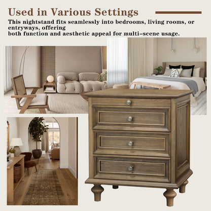 Nightstand With 4 Drawers With Hidden Pull Out Shelf - Light Brown