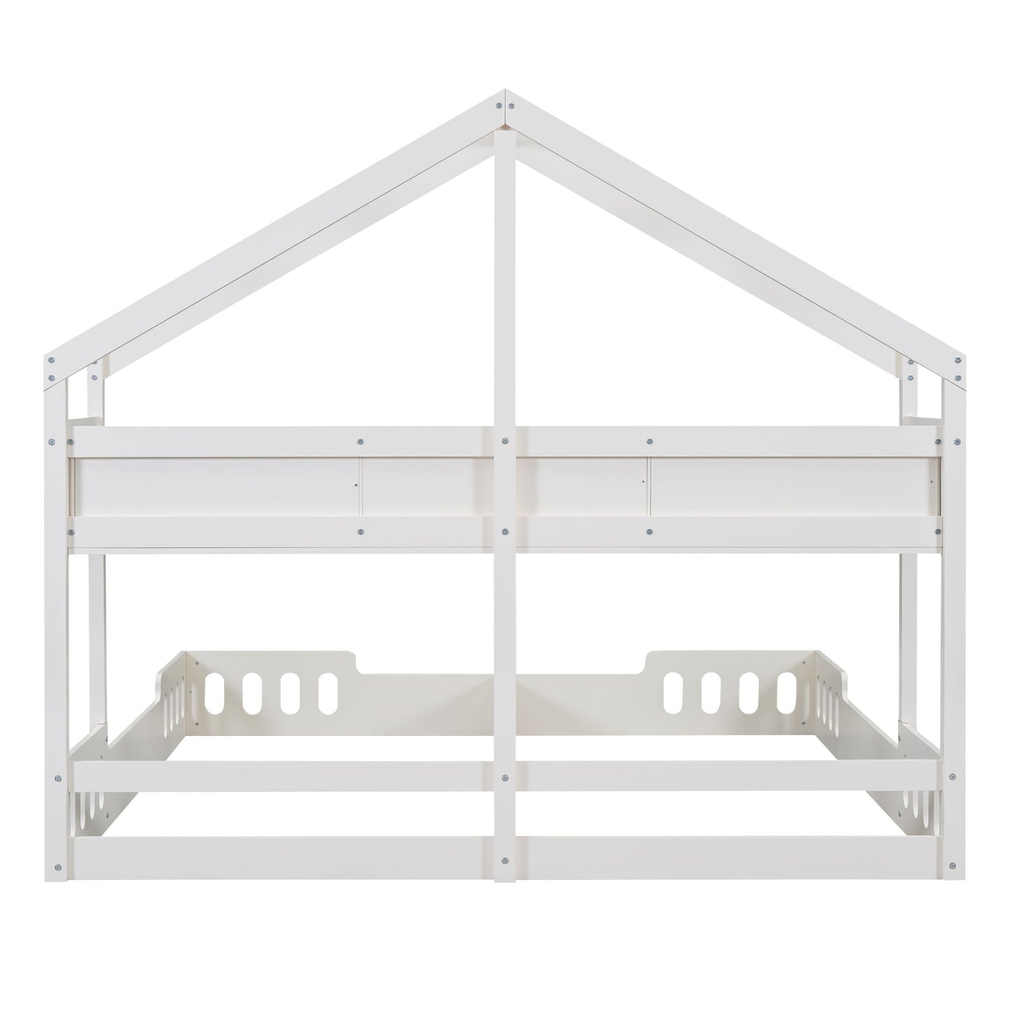 Twin Size Platform Bed With Shared Design, Guardrails, And Built In Shelves - Creamy White - The Sleep Loft - Online Mattress Showroom NYC
