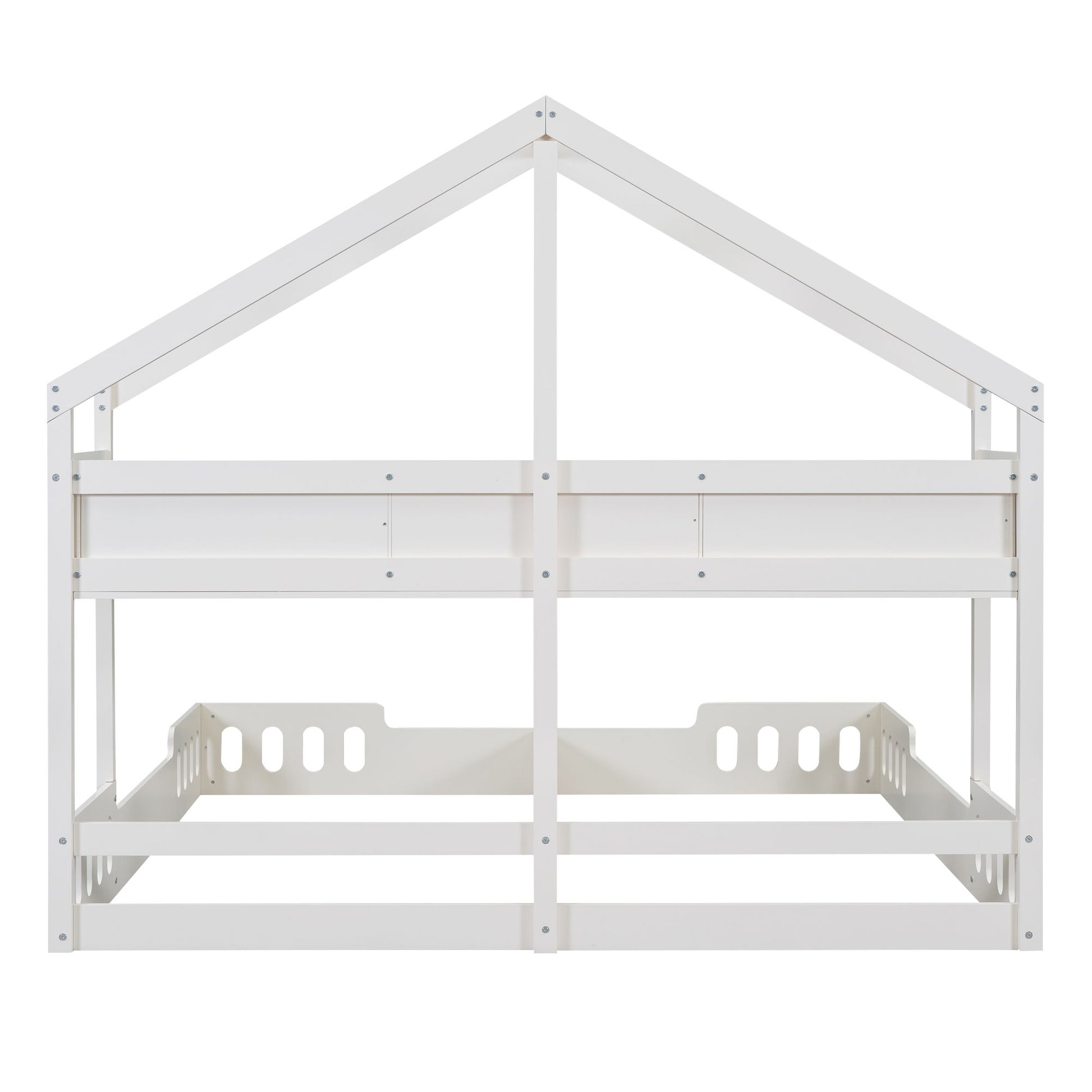 Twin Size Platform Bed With Shared Design, Guardrails, And Built In Shelves - Creamy White - The Sleep Loft - Online Mattress Showroom NYC