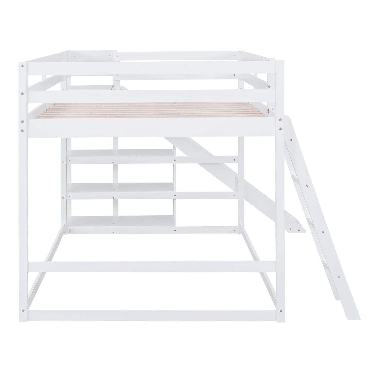 Bunk Bed With Ladder, Slide, And Shelves Pine Wood - The Sleep Loft - Online Mattress Showroom NYC