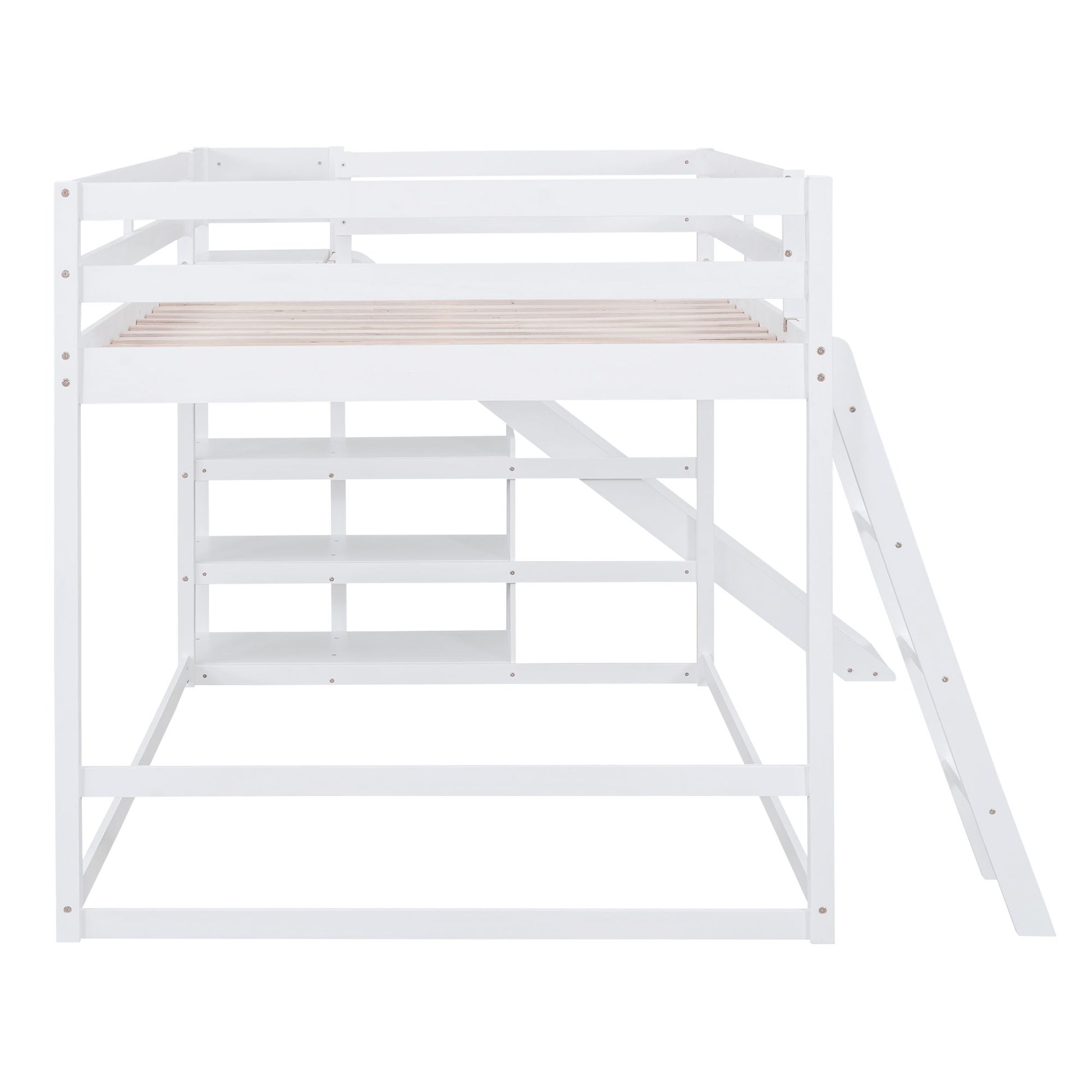 Bunk Bed With Ladder, Slide, And Shelves Pine Wood - The Sleep Loft - Online Mattress Showroom NYC