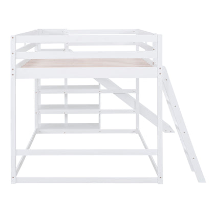 Bunk Bed With Ladder, Slide, And Shelves Pine Wood - The Sleep Loft - Online Mattress Showroom NYC