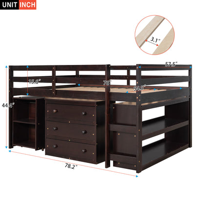 Loft Low Study Bed With Cabinet, Shelves And Rolling Portable Desk, Multiple Functions - The Sleep Loft - Online Mattress Showroom NYC