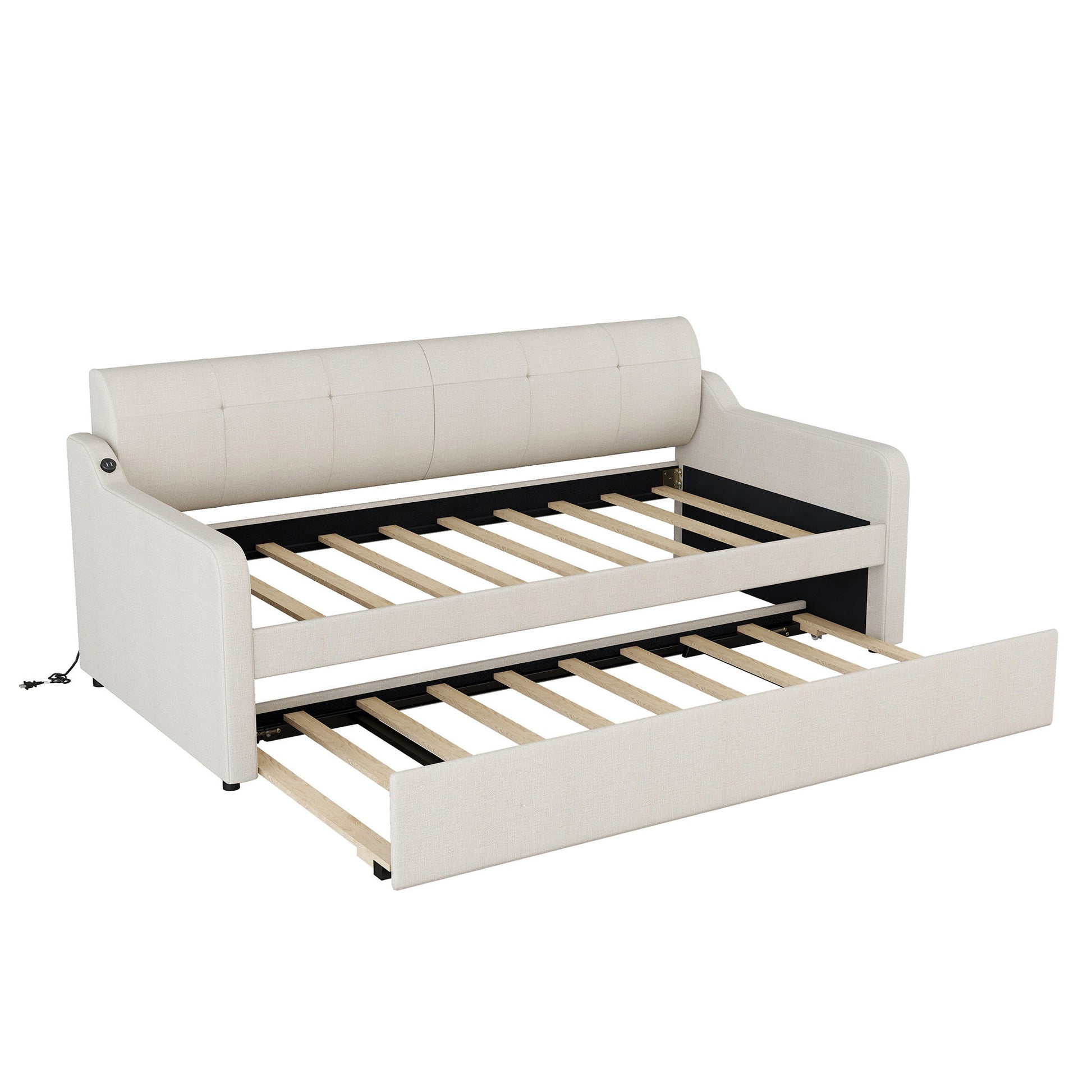 Upholstered Daybed With Trundle And USB Charging - The Sleep Loft - Online Mattress Showroom NYC