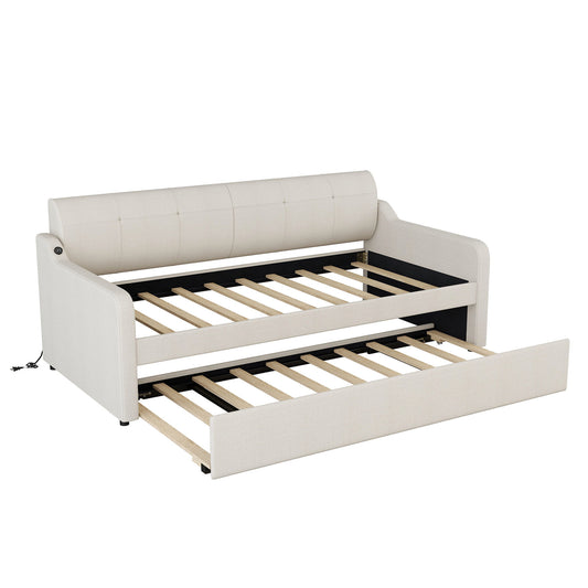 Upholstered Daybed With Trundle And USB Charging - The Sleep Loft - Online Mattress Showroom NYC