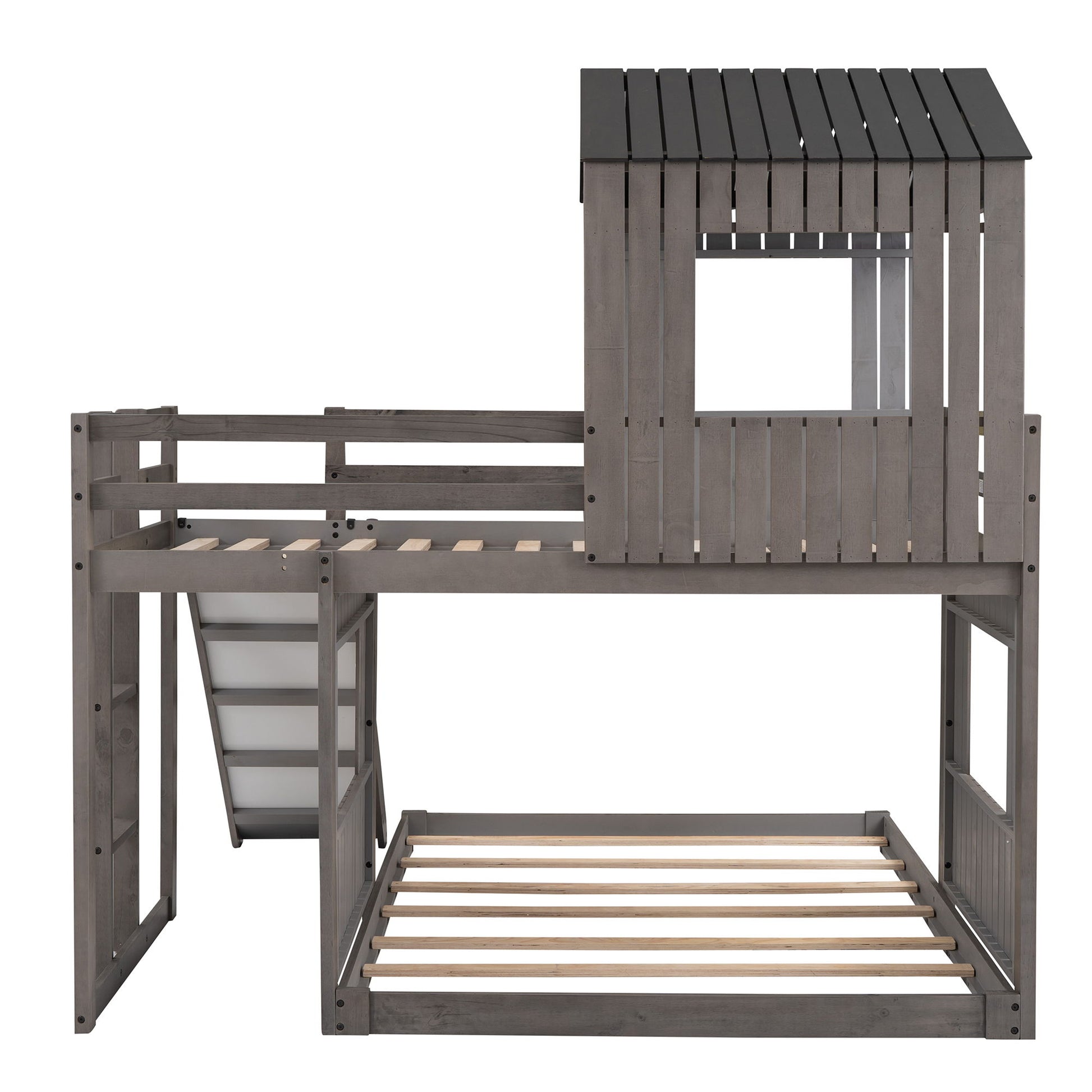 Loft Bunk Bed With Playhouse, Farmhouse, Ladder, Slide And Guardrails - The Sleep Loft - Online Mattress Showroom NYC