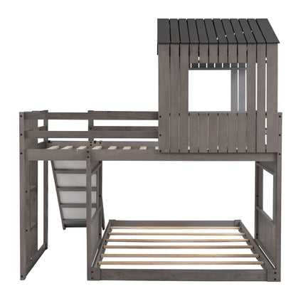 Loft Bunk Bed With Playhouse, Farmhouse, Ladder, Slide And Guardrails - The Sleep Loft - Online Mattress Showroom NYC