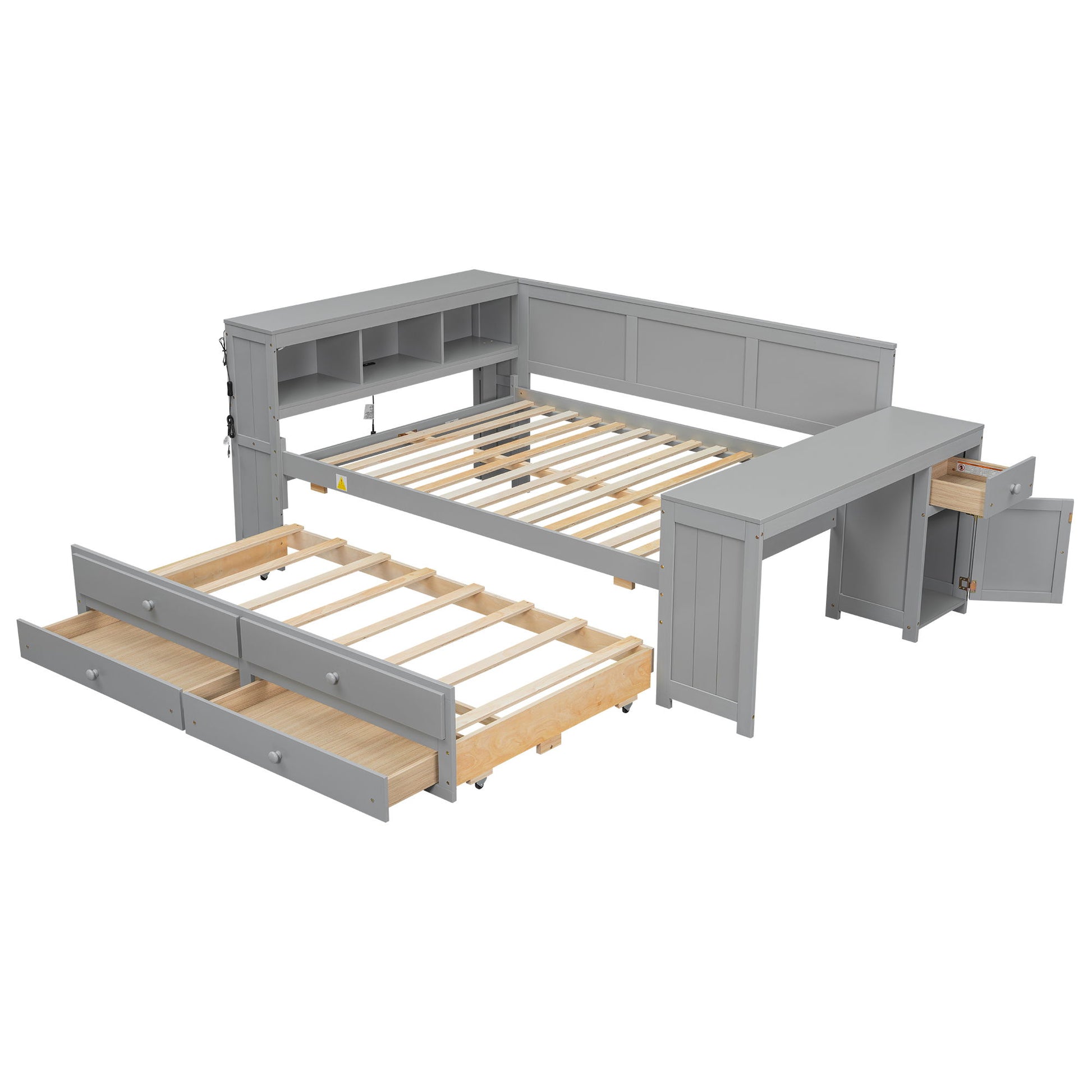 Daybed With Storage Shelves, Drawers, Trundle, Charging Station, LED Light, Desk And Cabinet - The Sleep Loft - Online Mattress Showroom NYC