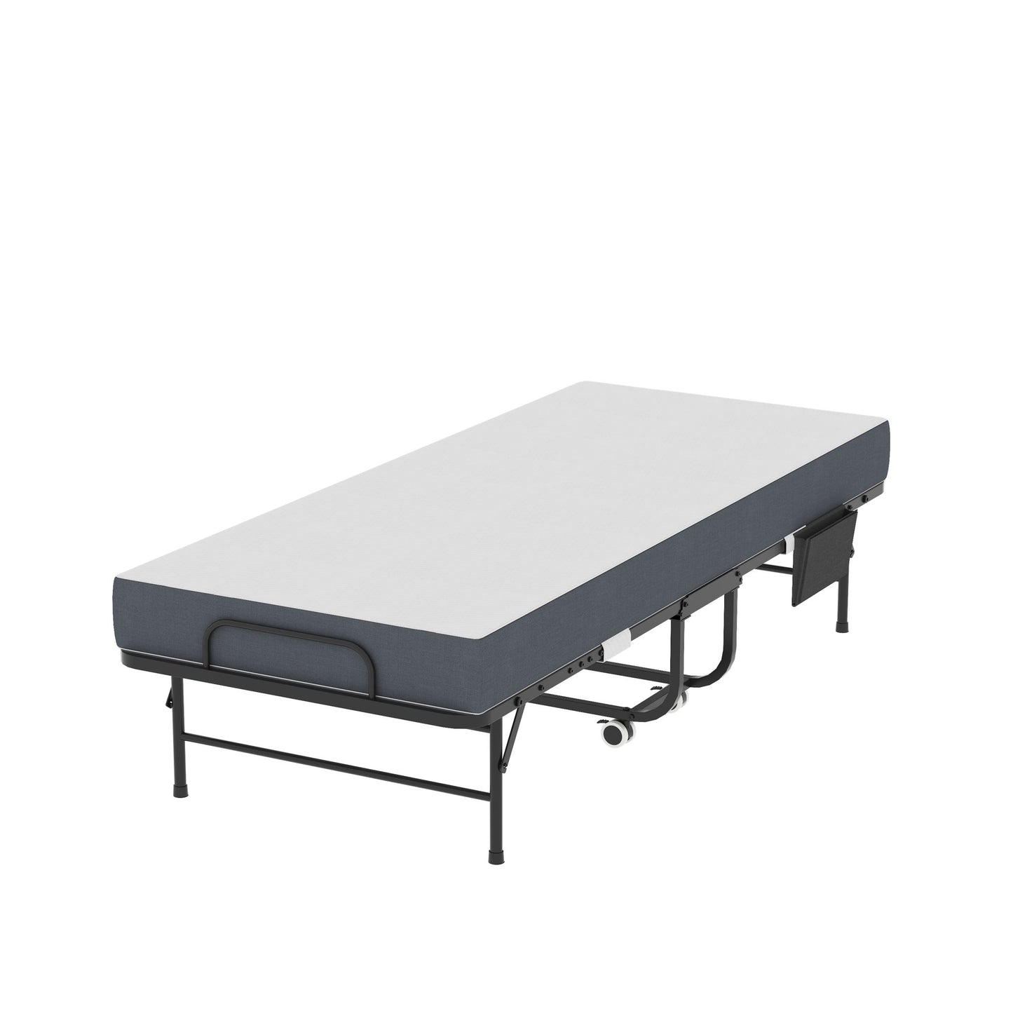 Twin Folding Bed With Memory Foam Mattress, On Wheels, Portable Bed For Adults & Guests - Black - The Sleep Loft - Online Mattress Showroom NYC